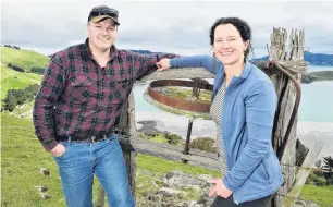  ?? PHOTO: GREGOR RICHARDSON ?? Looking to the future . . . Brendon and Paula Cross on their farm on the Otago Peninsula.