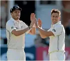  ??  ?? Tim Southee, left, and Trent Boult will be looking to add to their wickets haul.