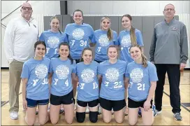  ?? Photo submitted ?? Members of Team Snelick were, bottom row from left, Izzy Bond, Taylor Alston, Danielle Griebel, and Maya Smith; and top row from left, Coach Dennis Ranker, Jayssa Snelick, Jenna Kasmierski, Piper Como, Kayleigha Dowell, and Coach Jamie Evens.