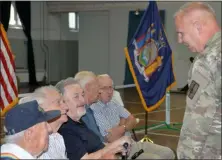  ?? PROVIDED PHOTO ?? Major General Ray Shields, the Adjutant General of New York, speaks with local veterans prior to an awards ceremony at the former New York State Armory in Hoosick Falls, N.Y. on Wed., Aug. 28, 2019. Shields honored 10local veterans with New York state awards recognizin­g their military service during the event.