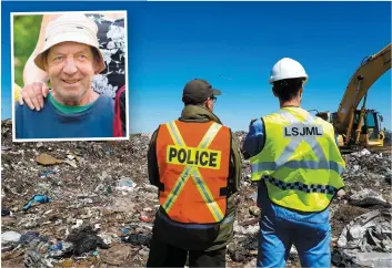  ?? PHOTO COURTOISIE SÛRETÉ DU QUÉBEC ?? Les recherches se sont poursuivie­s hier au site d’enfouissem­ent de Saint-Étiennedes-Grès, en Mauricie. En mortaise, le disparu Gilles Giasson.