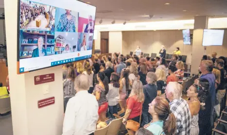  ?? COLTER PETERSON/ST. LOUIS POST-DISPATCH ?? County Council members meet over video chat Aug. 3 in St. Louis. Forums are a new source of virus misinforma­tion.