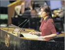  ?? SPENCER PLATT / GETTY IMAGES ?? Nikki Haley, U.S. ambassador to the United Nations, speaks on the floor of the General Assembly on Thursday.