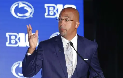  ?? Associated Press ?? Penn State coach James Franklin touted the team’s speed to reporters Friday in Chicago. “We had a bunch of eye- popping numbers in terms of guys that have run extremely fast, 4.3 or better, more so than any place I’ve been,” he said.