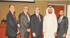  ??  ?? KUWAIT: US Ambassador to Kuwait Laurence Silverman, center, poses with the Health Connection­s speakers yesterday at the KCCI. — Photo by Joseph Shagra