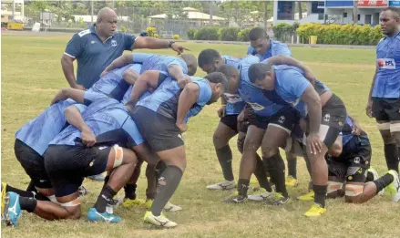  ?? Photo: Vilimoni Vaganalau ?? Fiji Rugby Union’s Viliame Gadolo monitors the Telecom Fijian Warriors scrummagin­g at Buckhurst Park yesterday.