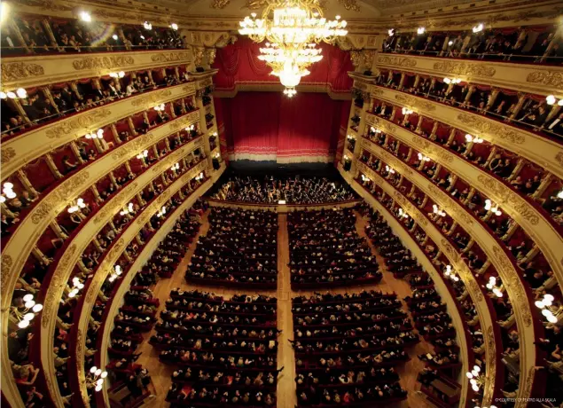  ?? © COURTESY OF TEATRO ALLA SCALA ?? The theatre boasts lavish interior decoration­s, grand chandelier­s, and exquisitel­y adorned boxes and galleries, creating a stark contrast with its unembellis­hed exterior