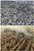  ??  ?? The Coffey Park neighborho­od of Santa Rosa before and after the fire. Photograph: AP