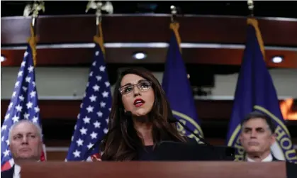  ?? ?? Lauren Boebert, center, speaks in Washington DC on 8 June. Photograph: Evelyn Hockstein/Reuters