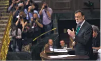  ?? FRANCISCO SECO/ASSOCIATED PRESS ?? Mariano Rajoy, Spain’s prime minister and Popular Party leader, addresses lawmakers Thursday in Madrid. The lower house of the Spanish Parliament is debating whether to end Rajoy’s time in power and supplant him with the leader of the Socialist...