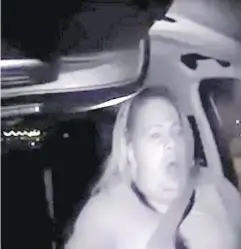  ?? SUPPLIED ?? An Uber backup driver appears on video Sunday as the self-driving SUV she is in strikes a pedestrian in a suburb of Phoenix, Ariz. The driver is looking down before the crash and appears startled at about the time of the impact.