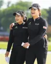  ?? Sam Greenwood / Getty Images ?? Moriya (left) and Ariya Jutanugarn celebrate teaming up to win in Michigan.