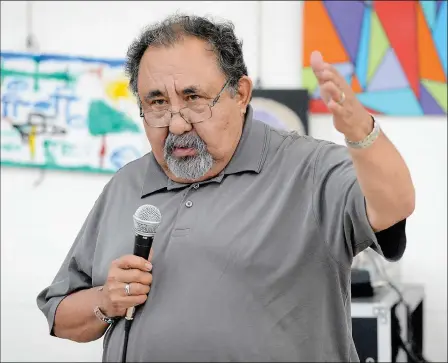  ??  ?? CONGRESSMA­N RAúL GRIJALVA (D-AZ) speaks at Friday morning’s gathering of local leaders at Littlewood Fine Arts & Community Co-op, 1480 S. 2nd Ave., to urge voters to call on Senator John McCain (R-AZ) and Senator Jeff Flake (R-AZ) to “protect Arizona...