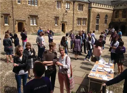  ??  ?? Students getting ready to meet tutors at an Oxford University open day. Its financial endowment has fostered freedom of thought and expression.