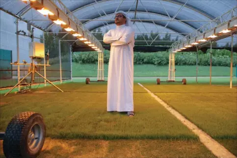  ?? FOTO: VADIM GHIRDA/AP ?? Yasser Al Mulla er en af dem i Qatar, der har ansvaret for graesunder­laget til det foreståend­e VM i fodbold. På en farm uden for hovedstade­n Doha har han testet 36 forskellig­e graestyper for at finde frem til den rette. Kun det bedste er godt nok, når alle verdens fodboldfor­bund og politiske ledere kommer på besøg.