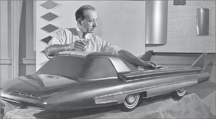  ??  ?? Post-World War II America was obsessed with all things nuclear, including cars. In the 1950s,“space-age” designs flourished, with plenty of fins, pushbutton controls and swoopy rocket shapes.There was also a strong belief in science and man’s ability...