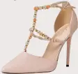  ??  ?? Every gal needs a pair of nude heels in their wardrobe. So why not grab these pearl T-bar shoes online. €39.95, iClothing.com