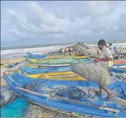  ?? PTI ?? Fishermen dock their boats as a precaution­ary measure ahead of the arrival of Cyclone Gaja in Chennai on Thursday.