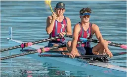  ?? STEVE MCARTHUR/ ROWING NZ ?? Roncalli College’s Jack Gibbs (stroke) and Antonio Frances Rees are through to the semifinals of the boys under 18 double sculls at Maadi Cup.