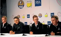  ??  ?? It’s the big show as New Zealand golfers, from left, Nick Voke, Ryan Chisnall, Daniel Hillier and Luke Brown take the stage before the start of the Asia-Pacific Amateur Championsh­ip in Wellington.