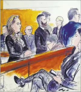  ?? Elizabeth Williams The Associated Press ?? In this courtroom drawing, those attending the trial of Mexican drug kingpin Joaquin “El Chapo” Guzman pass the time Thursday in New York. Jurors ended their first week of deliberati­ons on Thursday without reaching a verdict.