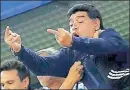  ?? GETTY IMAGES ?? FINGER OF GOD: Diego Maradona was over the moon after Rojo’s goal but no one perhaps expected him to show his middle finger and swear.