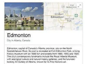  ?? GOOGLE.COM ?? The knowledge card that pops up when people Google Edmonton features the unimpressi­ve Rossdale power plant, something tourism promoters for the city would like to see changed.