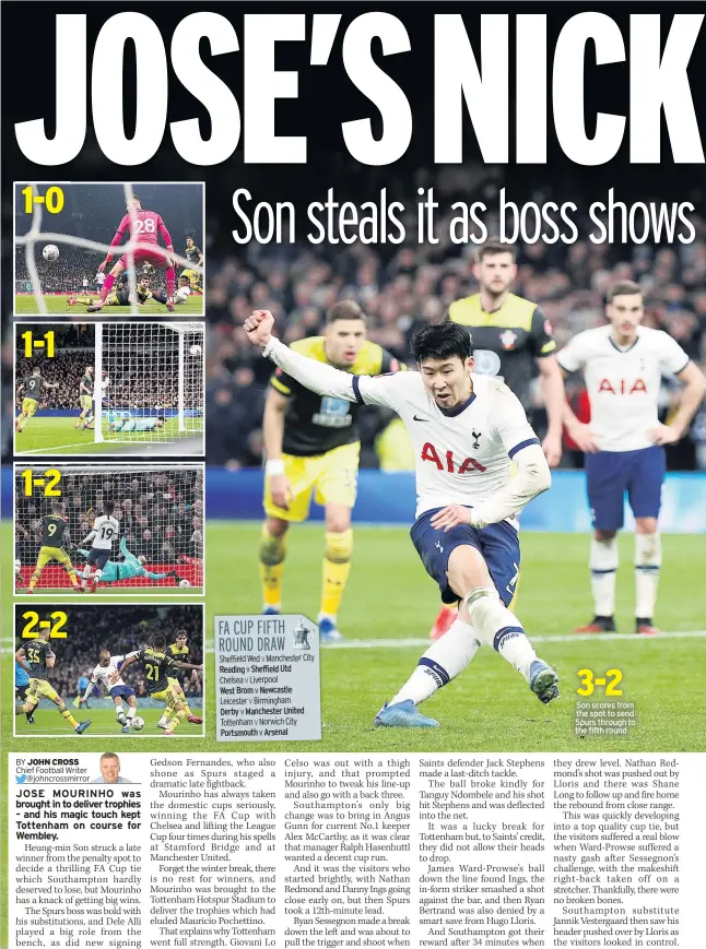  ??  ?? Son scores from the spot to send Spurs through to the fifth round