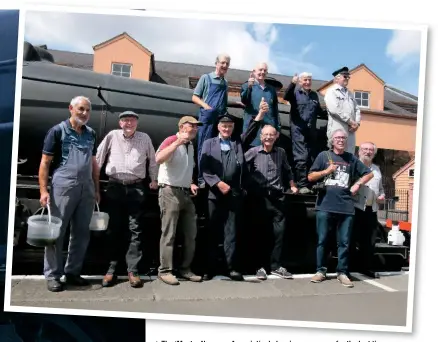  ?? MAURICE BURNS ?? The ‘Master Neverers Associatio­n’ cleaning gang pose for the last time on August 4 1968 at Lostock Hall shed. Left to right on the running plate of ‘8F’ No. 48476 are Bob Clarke, Geoff Simpson, John Barnes, Dave Lacey, Dave Wilkinson, Ken Groundwate­r and Ian Krause. On the ground, left to right, are Jim Bodfish, Peter Proud, Kevin Gould, Dave Gouldthorp, Tony Bending, Barry Buckfield, Neville Stead, Dave Williams and Mick York.