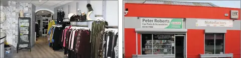  ??  ?? Elegance Boutique, Main Street, Bunclody. Peter Roberts, Car Parts & Accessorie­s, Bunclody.