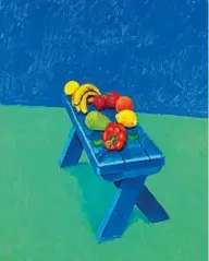  ??  ?? Le immagini Nella pagina accanto: David Hockney (9 luglio 1937, qui sotto l’autografo firmato a Parigi), all’Hotel Le Meurice durante l’intervista con «la Lettura» (servizio fotografic­o JeanPierre Gonçalves de Lima). A destra, dall’alto: Frutta su...