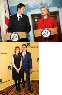  ??  ?? CLOCKWISE, FROM RIGHT: Miliband with Hillary Clinton; his wife Louise; and brother Ed