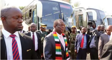  ?? —Picture: Obey Sibanda ?? President Mnangagwa commission­s ZUPCO buses at City Hall parking lot in Bulawayo last Friday.