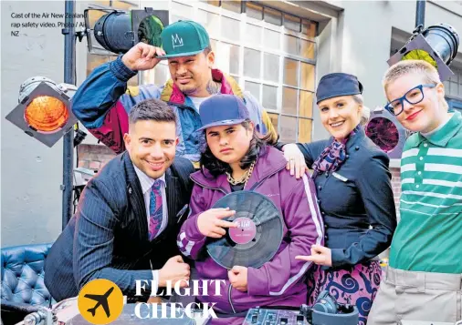  ??  ?? Cast of the Air New Zealand rap safety video. Photo / Air NZ