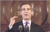  ?? Rick Loomis
Los Angeles Times ?? MAYOR ERIC GARCETTI proposed the quake safety measure, the broadest in state history.