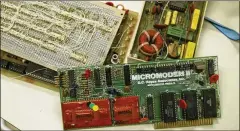  ?? AJC FILE ?? These are some of the first modems Heathering­ton helped design decades ago with Hayes. Heathering­ton took a cash payout estimated at $20 million in the early 1980s, and he stayed happily retired after that.