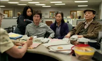  ?? Allyson Riggs/A24 ?? Stephanie Hsu, left, Ke Huy Qua, Michelle Yeoh and James Hong in “Everything Everywhere All at Once,” which has 11 nomination­s at “The 95th Academy Awards,” which airs Sunday night on ABC.