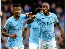  ??  ?? FILLING THEIR BOOTS: Gabriel Jesus (left) and Raheem Sterling shared three of Manchester City’s seven goals