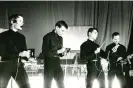  ?? ?? Kraftwerk performing in Brussels in 1981. L-R:Ralf Hütter, Karl Bartos, Wolfgang Flür, Florian Schneider. Photograph: Gie Knaeps/ Getty Images