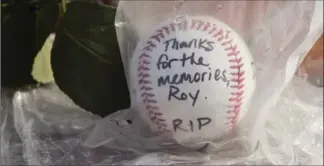  ?? ASSOCIATED PRESS FILE PHOTO ?? A memento in remembranc­e of Roy Halladay is shown outside Citizens Bank Park in Philadelph­ia on Nov. 8.