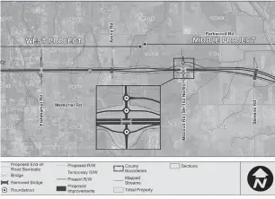  ??  ?? This map from the Oklahoma Department of Transporta­tion shows the proposed project stretching from the Oklahoma-Pottawatom­ie County line to Shawnee. [PROVIDED]