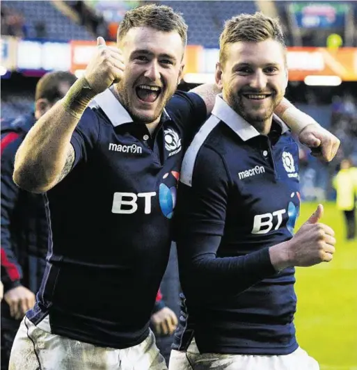  ??  ?? SHORTLIST: Scotland's Stuart Hogg, left, and Finn Russell are in contention for the player of the six nations tournament