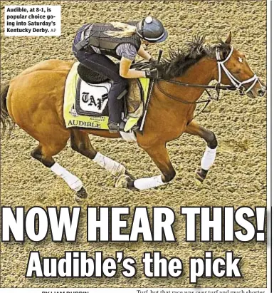  ?? AP ?? Audible, at 8-1, is popular choice going into Saturday’s Kentucky Derby.