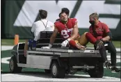  ?? BILL KOSTROUN — THE ASSOCIATED PRESS, FILE ?? San Francisco 49ers defensive end Nick Bosa (97) is carted off the field after being injured during the first half against the Jets on Sept. 20 in East Rutherford, N.J.