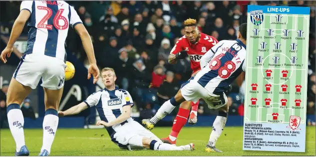  ?? PICTURE: PA Images ?? WINNER: Striker Britt Assombalon­ga fires home his second and Boro’s third