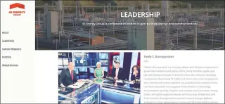  ?? Associated Press ?? This screen shot from the 45 Energy Group website shows Healy Baumgardne­r, center, in a photo on the 45 Energy Group Leadership webpage. Baumgardne­r, a former Trump campaign adviser, is now listed as the CEO of 45 Energy Group, a Houstonbas­ed energy company whose website describes it as a “government relations, public affairs and business developmen­t practice group.”