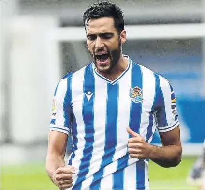  ?? FOTO: RS ?? Mikel Merino celebra con rabia el gol que marcó en el amistoso del sábado
Esta semana se marcha con la selección española