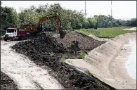  ?? AP/DAVID J. PHILLIP ?? Constructi­on workers excavate and widen Brays Bayou last week as part of a nearly $500 million flood-control project in Houston.