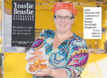  ?? Picture: REBECCA RAMAGE ?? Katie Devenish with a selection of Yeastie Beastie sourdough doughnuts.