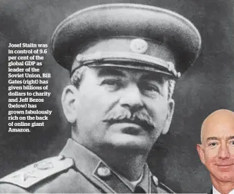  ??  ?? Josef Stalin was in control of 9.6 per cent of the global GDP as leader of the Soviet Union, Bill Gates (right) has given billions of dollars to charity and Jeff Bezos (below) has grown fabulously rich on the back of online giant Amazon.